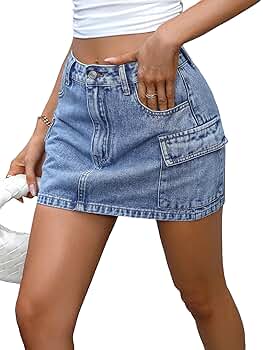 SHENHE Women's Jean Mini Flap Pocket Cargo Denim Skirt